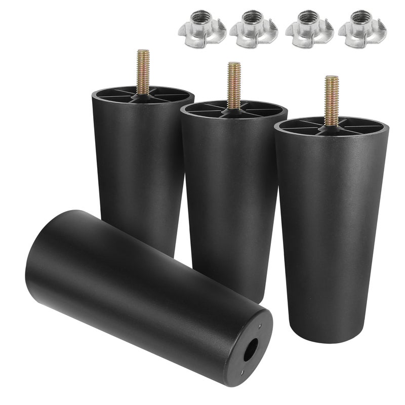 Masendelk 5-3/8 inch Plastic Furniture Legs, Round Tapered Table Legs Black Sofa Legs Replacement Legs with M8 Hanger Bolts for Couch Table Sofa, Pack of 4 - Image 1
